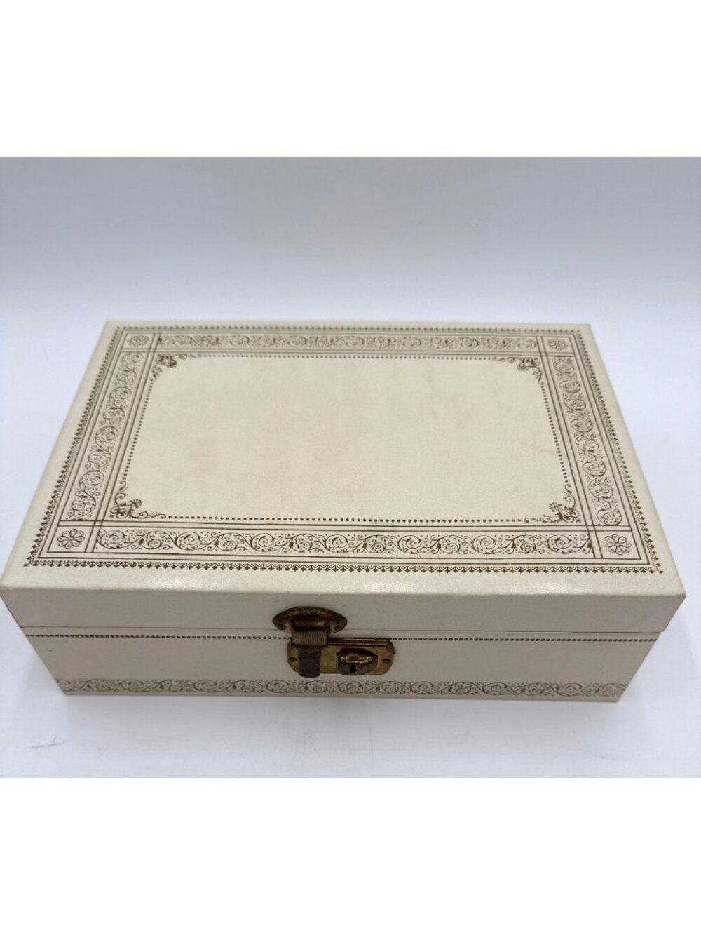 Vtg Ivory Jewelry Box Red Velvet Lining & Gold Accent Details Two-Tier Storage